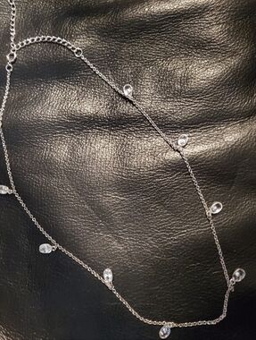 Sterling silver Teardrop Station Necklace in Silver with Clear Stones